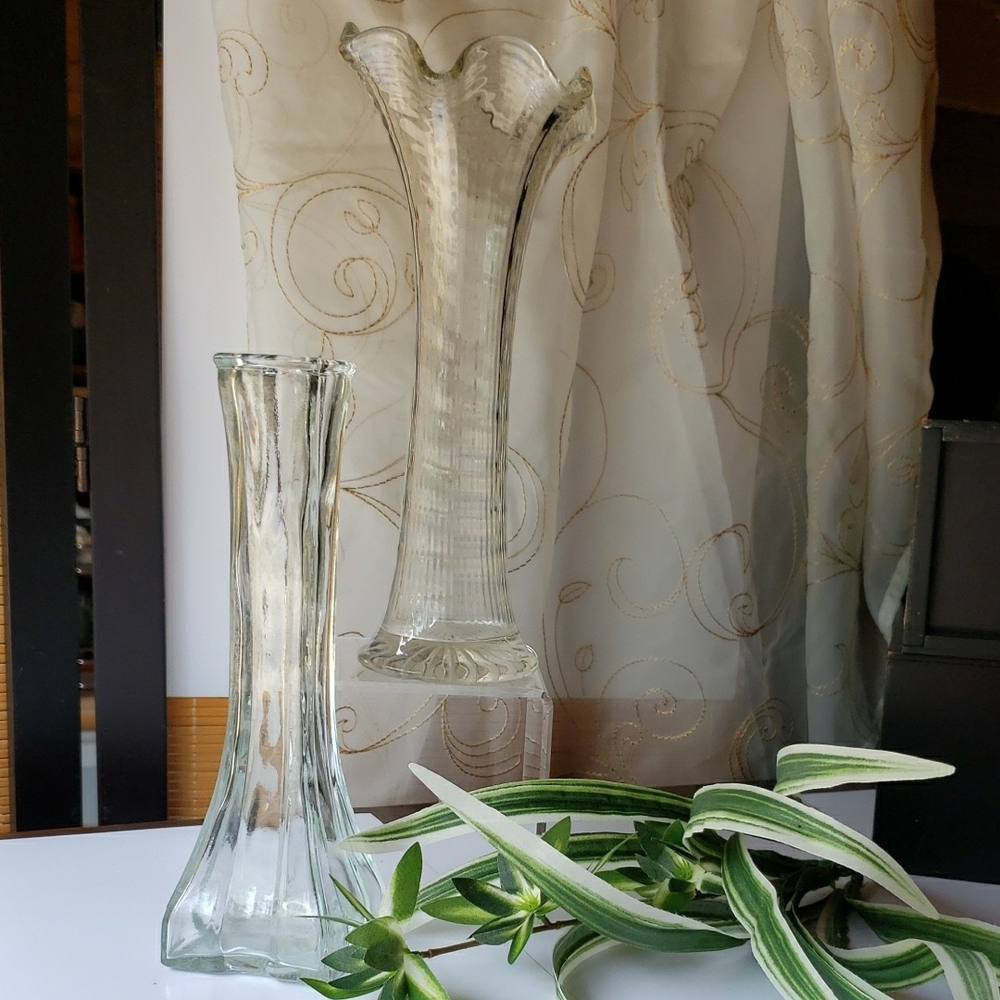 Clear Elegant Hourglass Vases Accent Pair